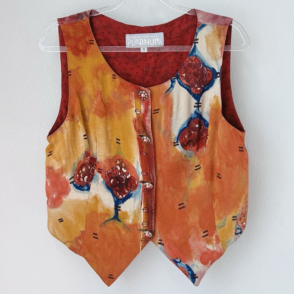 Vintage 90s Tailored Gilet by Dorothy Schoelen Abstract Print Vest Art to Wear
